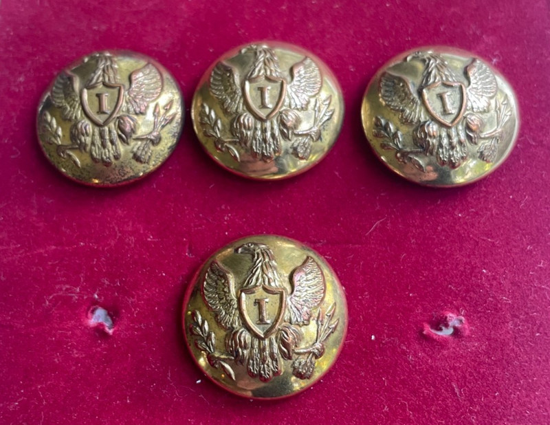 4 Original US Army Civil War Infantry Officer Buttons - D. Evans Maker