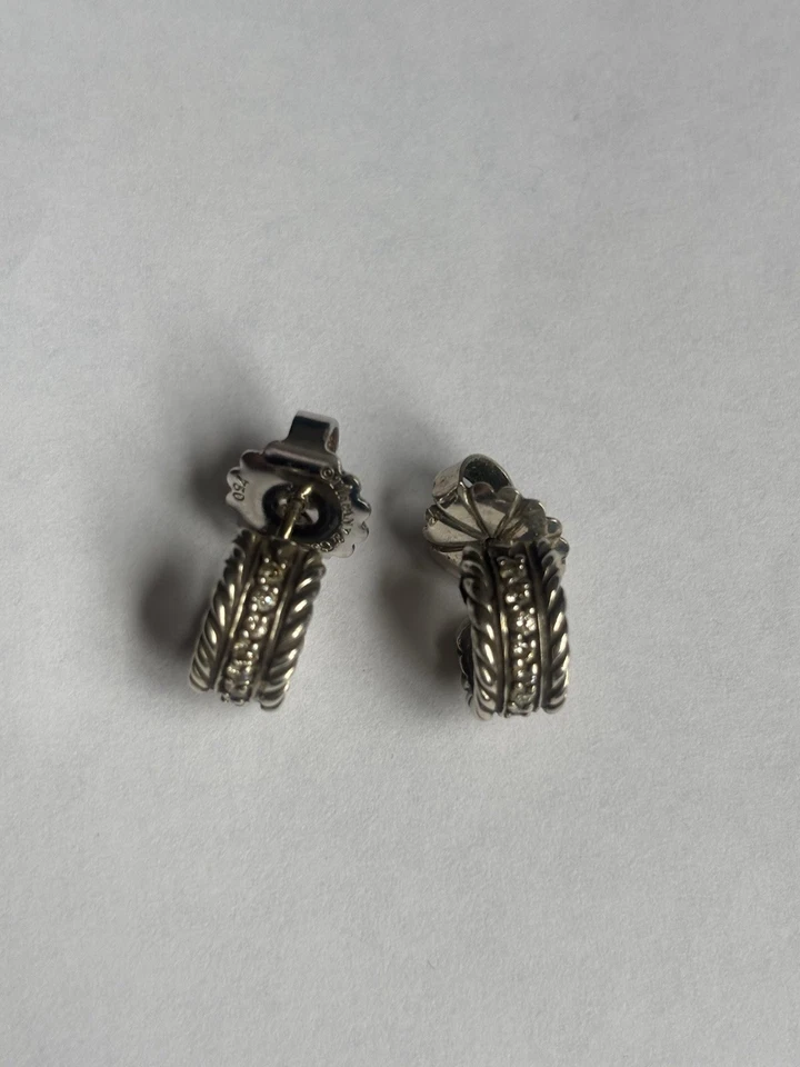 Pendientes David Yurman Plata 925 585 Postes Huggie Aro Cable Diamante Medianoche Mel Foto 2 de 4
