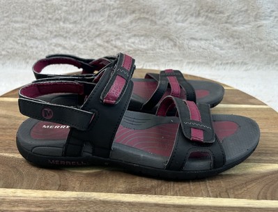 MERRELL Sport Sandal Womens Size 6 Flat Black Waterproof Hook & Loop Adjustable