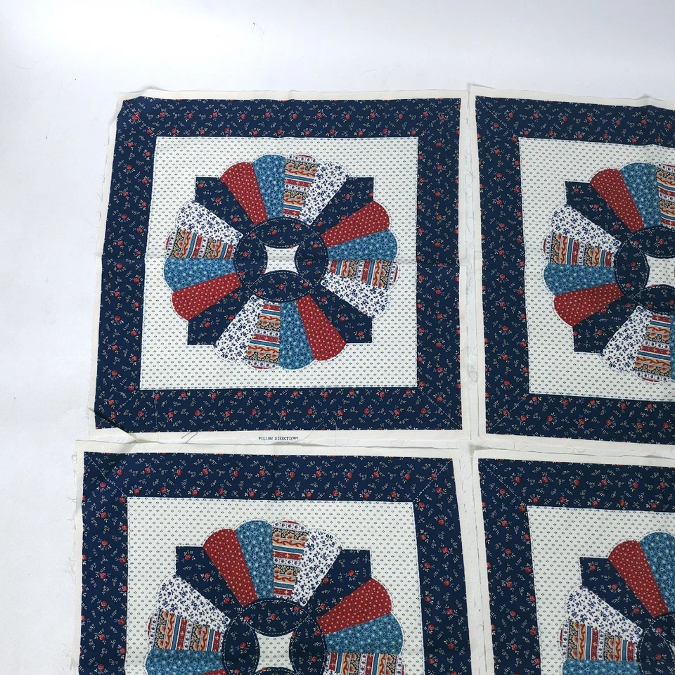 VTG Granny's Trunk Quilt Pillow Fabric Panel by VIP Cranston Blue Red Multicolor - Image 2 of 4