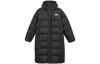 PUMA Solid Color Casual Long Hooded Down Jacket