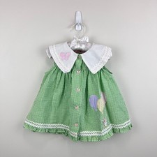 Vintage Cradle Togs Green Seersucker Balloon Butterfly Dress 18 Months