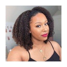 ISEE Wear and Go Mongolian Afro Kinky Curly Headband Wig Human Hair... Fast Ship