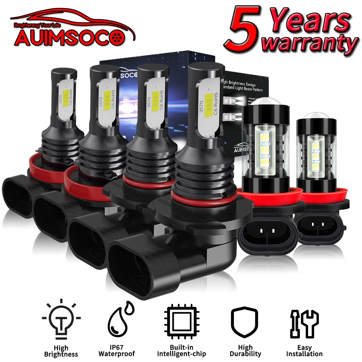 For Toyota Sienna 2011-2020 LED Headlight Bulbs Hi/Lo Beam+Fog Light Cool White
