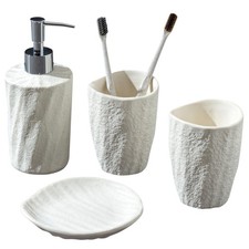 Bathroom Set, 4 PCS Modern Stone Look Bathroom Accessory Set with Hand Soap D...