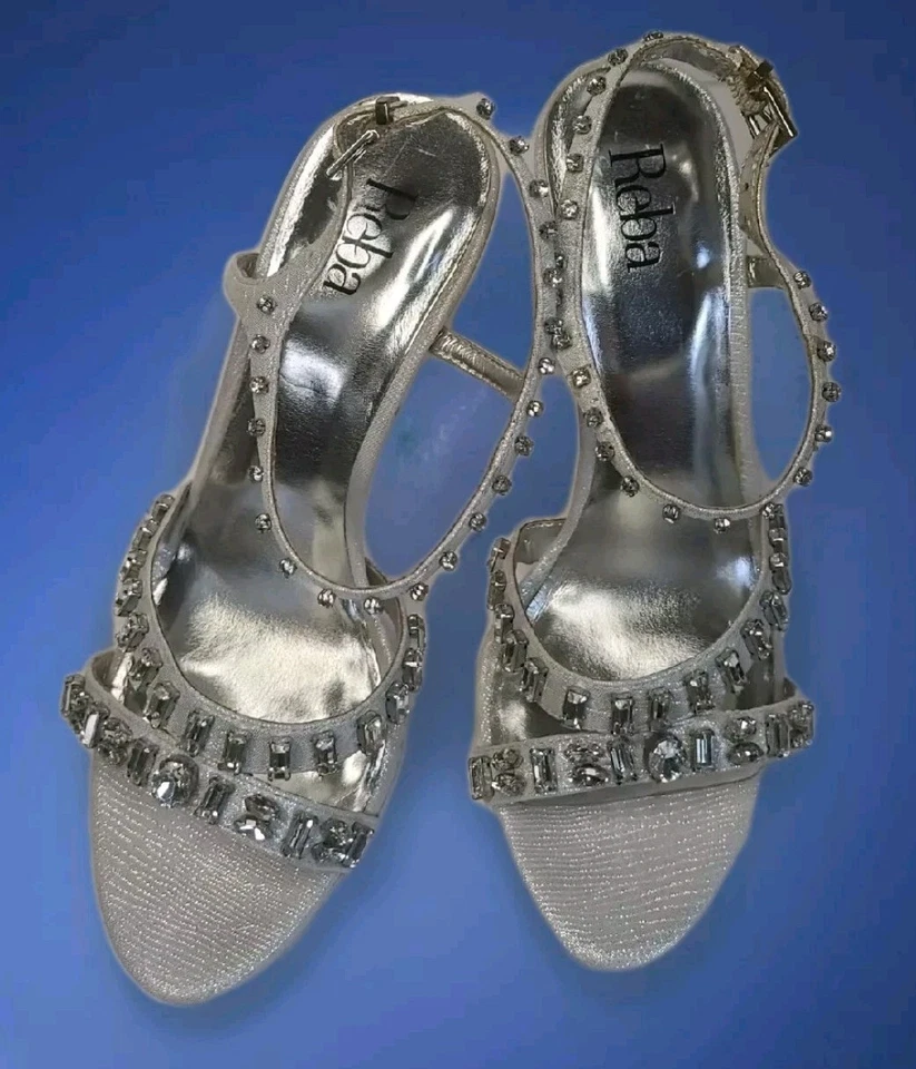 Zapatos de vestir Reba de cuero plateados brillantes para mujer talla 8,5 tacones sexy Foto 3 de 4