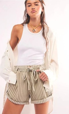 Free People Shorts FP One Harriet gestreifte Shorts schwarz Kombi Größe Small UVP 78 $.
