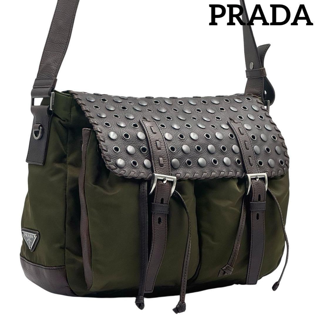 Prada Studded Shoulder Crossbody Messenger Bag From Japan