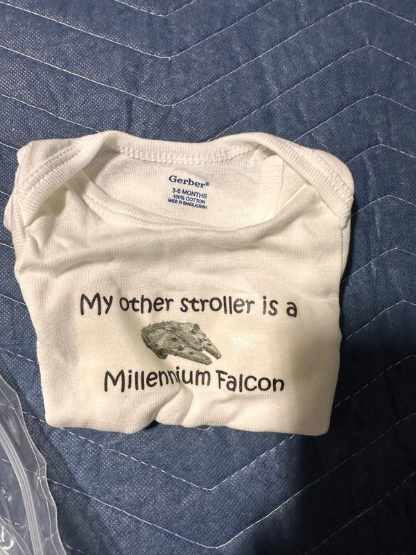 Star Wars Millennium Falcon Baby Onesie Gerber 3-6 Months White Bodysuit