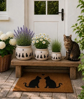 Blumentopf Blumentöpfe Übertopf Katzen Schwarz Creme 3 Varianten Clayre & Eef - Bild 1 von 2