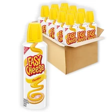 EASY CHEESE Cheddar Cheese Snack Spray, 12 Cans, 8 oz Each, No Fridge Pack
