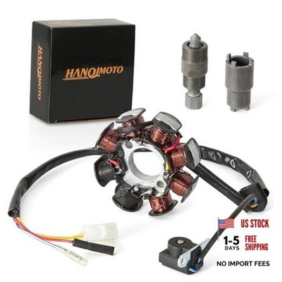 8 Coil Magneto Stator with Flywheel Puller Clutch Lock Tool Kit for GY6 50cc