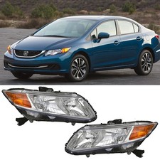 Pair Chrome Halogen Headlights Assembly For 12-15 Honda Civic Sedan 12-13 Coupe