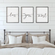 Set of 3 I Love You Signs - Love You More Wall Decor for Bedroom and Living R...