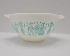 PYREX 441 Amish Butterprint Cinderella Bowl 1 1/2 Pt, Turquoise on White 6" Vtg