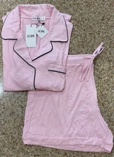Lusofie Short Sleeve 2Pc Pajama Top & Shorts PJ Set Rayon Pink Loungewear Sz 2XL