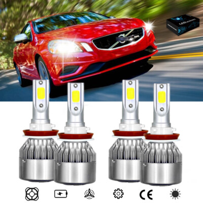 White 4x LED Headlight Kit High&Low Beam Light Bulbs For Volvo	S60 2005-2013 H11