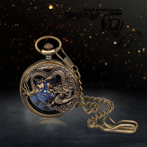 Steampunk Drache geschnitzt automatische mechanische Taschenuhr Anhänger Kette als Geschenk - Bild 4 von 8