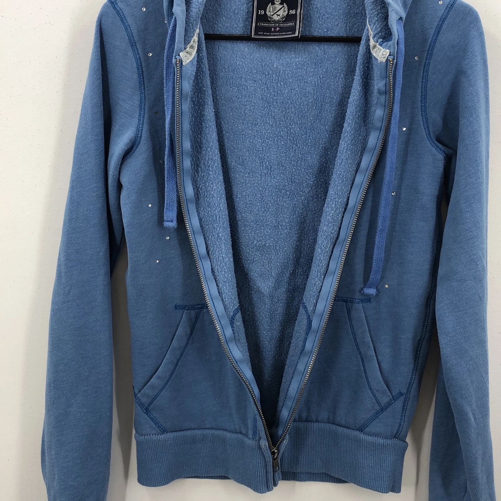 UNDERCOVER Felpa con cappuccio e zip intera Victorias Secret rosa donna blu manica lunga tasche taglia small