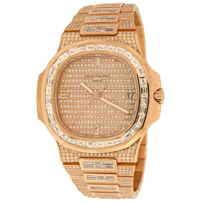 Patek Philippe Nautilus 5711 1r 001 Rose Gold Mens Baguette Set Diamond Watch Ebay