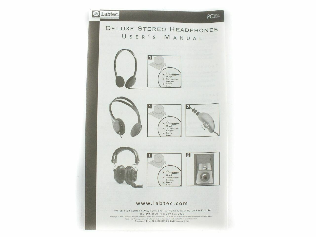 Labtec C-184 Stereo/Mono Headphones With Volume Control 3.5mm 1/4.
