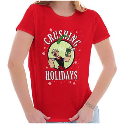 Popeye Christmas Crushing Holidays Funny Gym Womens Top Junior Graphic Tee 