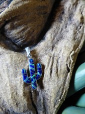 Petite Saguaro Cactus Pendant 925 Dark Blue Lapis Opal Sterling Silver 925 NEW
