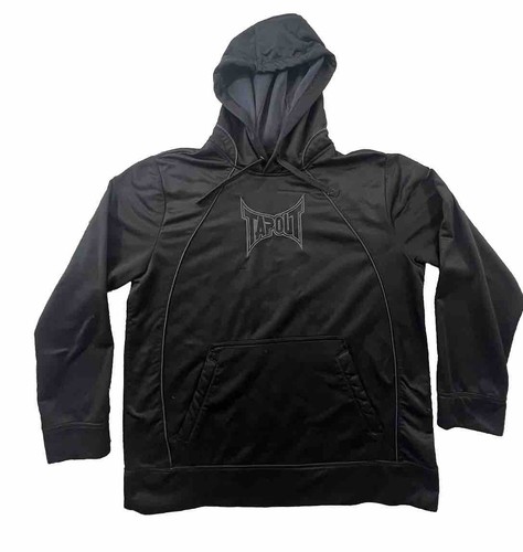 Vintage Y2K TAPOUT Hoodie Black Mens Spell Out Size Large