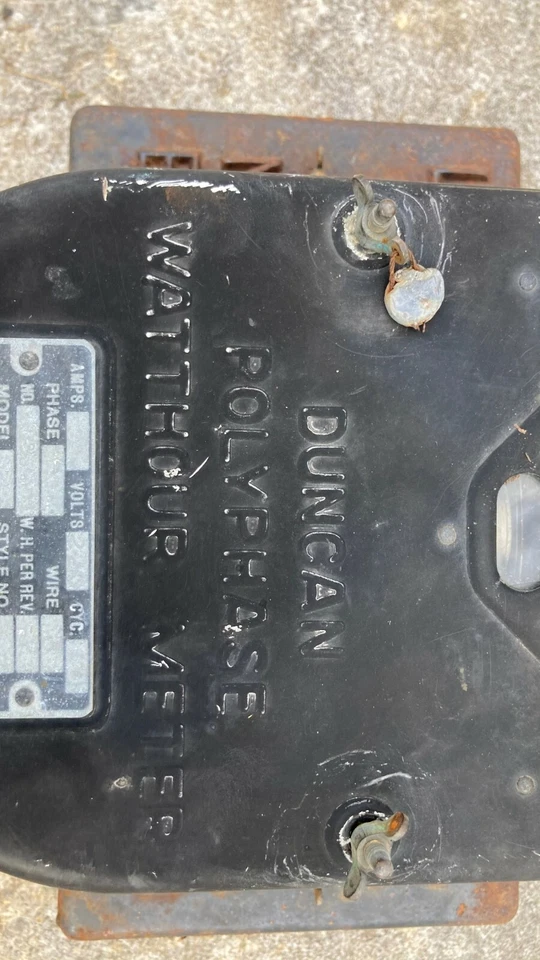 Medidor de vatio-hora trifásico Duncan vintage/antiguo cubierta de metal base de hierro fundido Foto 4 de 4