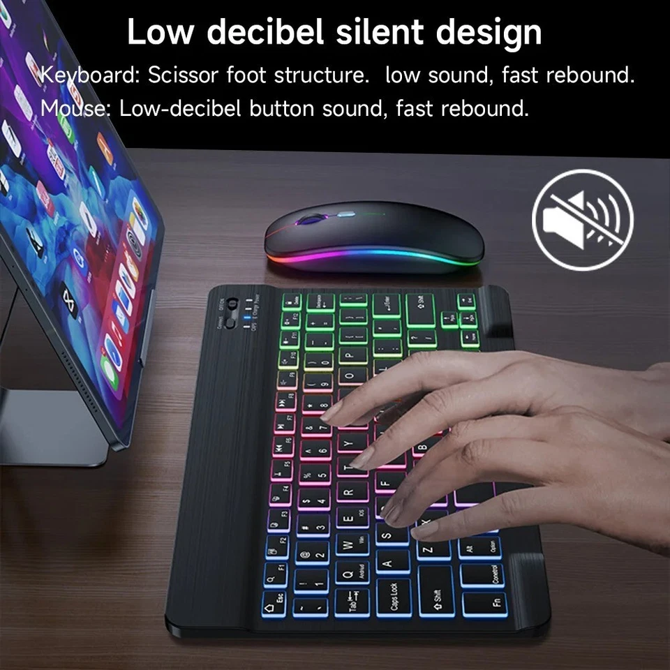 Black Wireless Bluetooth Keyboard and Mouse Android iOS Windows Mini Backlight - Image 3 of 4
