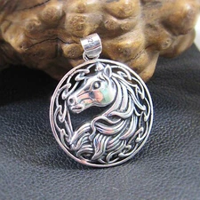 Solid 925 Sterling Silver Round Celtic Horse Head Pendant - Equestrian Jewelry
