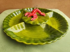 California Ceramic Divided Chip and Dip Tray with 3D Lobster Decor, 645