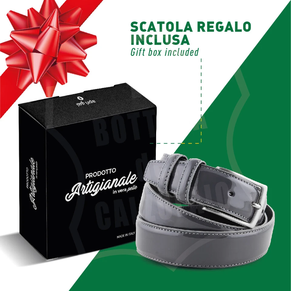 Cintura in vernice elegante classica grigio uomo donna per abito da cerimonia - Immagine 2 di 4