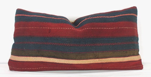 Red Blue Decorative Turkish Kilim Lumbar Pillow Cover 12x24 Brown Kilim Cushion - 第 2/9 張圖片