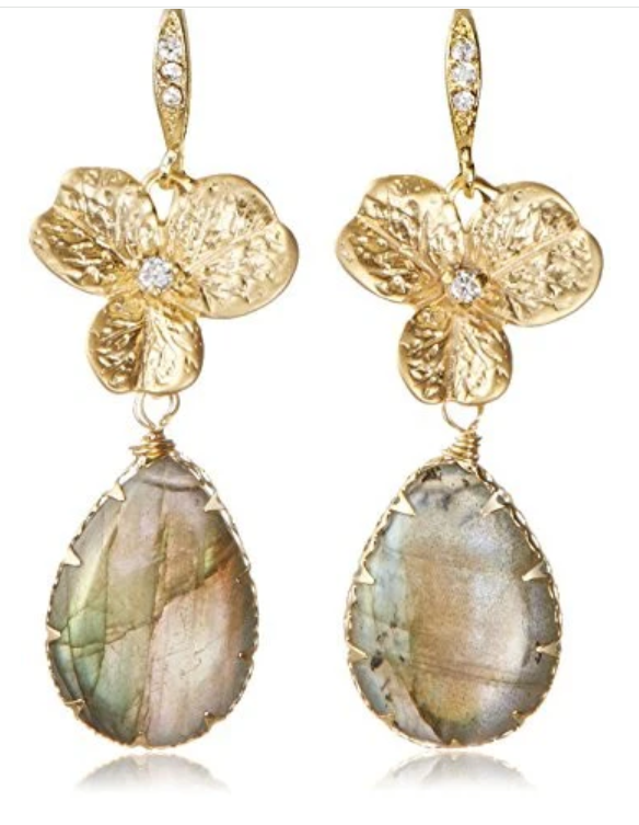 Gold-Framed Labradorite & CZ Hydrangea Drop Earrings by Indulgems – NWT $220 MSRP