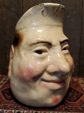 French Sarreguemines Advertising Face Jug for OVH Greer's Scotch Whiskey, 1890s