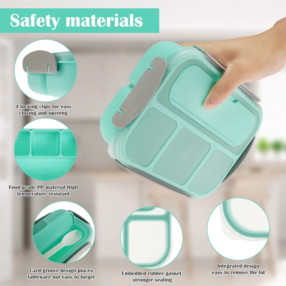 Lunch Box 1300ML 4 Compartments BPA Free Bento Box Sealed Leakproof Meal~