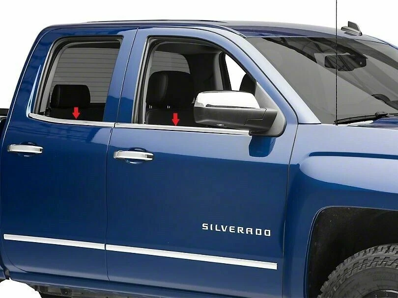 Fit 2014-2018 Chevy Silverado + GMC Sierra 1500 Double Cab Stainless Window Sill - Image 2 of 3