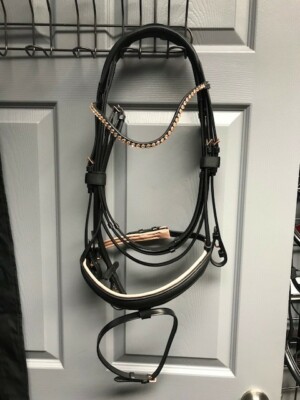 Dressage Bride, Waldhausen Horse Size Rose Padded Nose Band and Rhibnestones