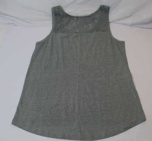 St Tropez West Green Tunic Tank Top 100% Linen Lace Accent Women's L Pullover - Picture 7 of 10