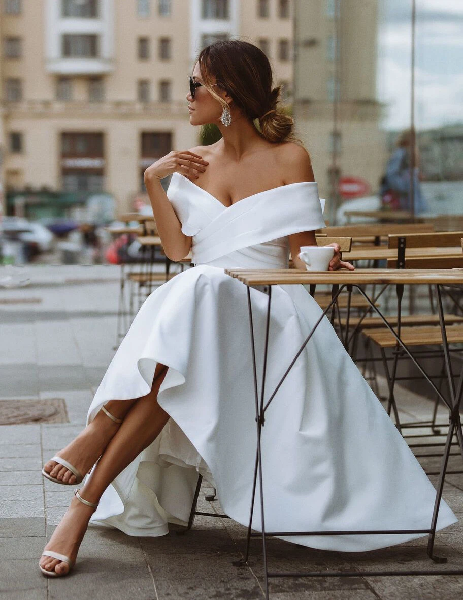 Short Wedding Dresses For Bride Tea Length Sexy Off Shoulder