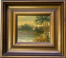 kleines Ölbild Impressionist Herbstlandschaft Van Reno im Bilderrahmen