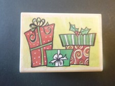 3 Christmas Presents - Rubber Stamp - Wood Mounted
