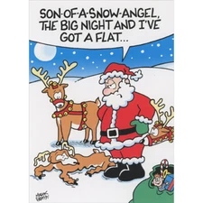 Santa with Deflated Reindeer I've Got a Flat Box of 10 Funny Christmas Cards