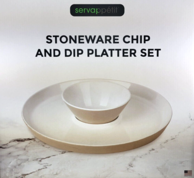 Servappetit STONEWARE CHIP DIP PLATTER SET White Tan 14 in