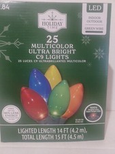 Holiday Time 25 count Multi Color LED C9 Lights Green Wire 14ft Long Christmas
