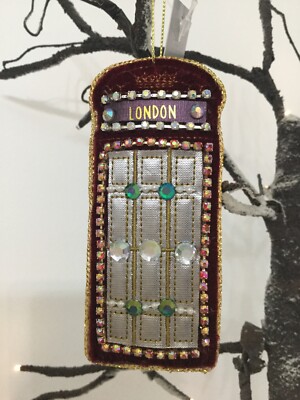 Gisela Graham Red Velvet & Jewelled London Phone Box Christmas Dec (12cm)