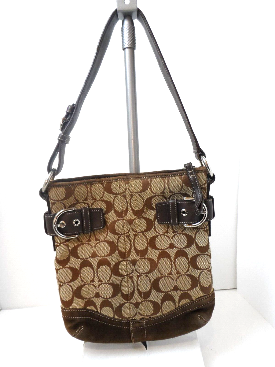 Coach Suede Brown Leather & Canvas Handbag Purse Purse Shoulder