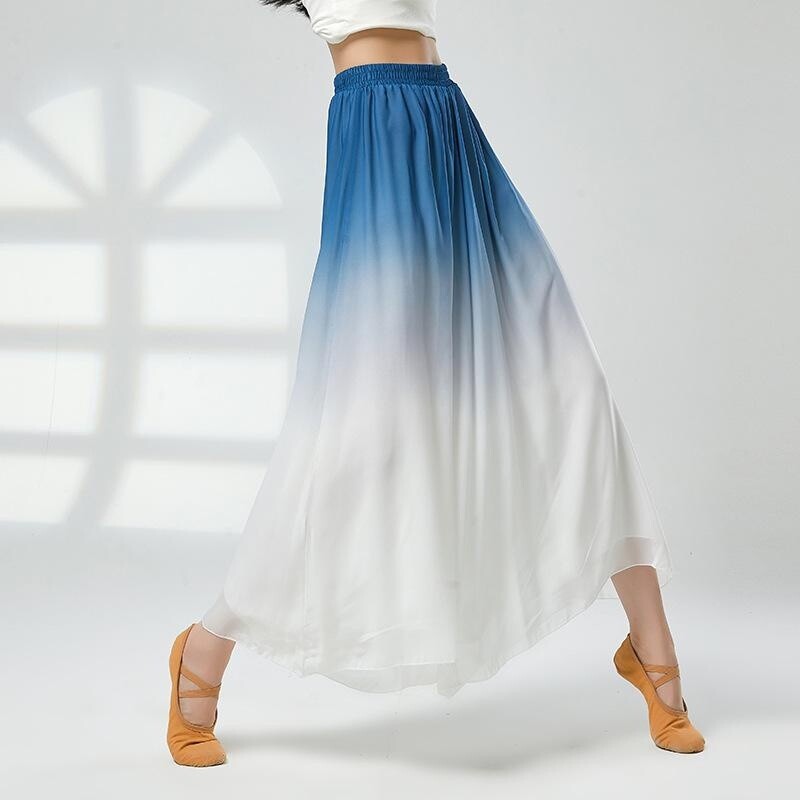 Women Chiffon Pants Wide Leg Trousers Gradient Color Classical Dancewear New