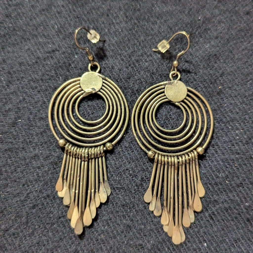 Brass Tone Dangle Statement Earrings - image 1